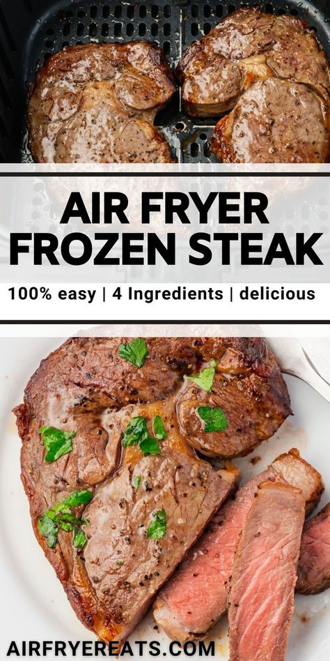 Frozen Steaks In Air Fryer, Air Fryer Steak From Frozen, Air Fryer Frozen Steak Recipes, Frozen Meat In Air Fryer, Frozen Ribeye In Air Fryer, How To Cook Sirloin Steak In Air Fryer, How To Cook Frozen Steak, Frozen Steak In Oven, Frozen Flank Steak Instant Pot