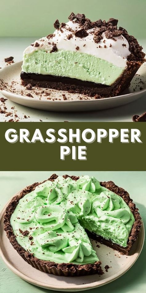 Minty, creamy, and absolutely irresistible, this classic Grasshopper Pie is a must-try dessert! 🌿🥧 With a chocolate crust and a rich, mint-flavored filling, this no-bake pie is perfect for family gatherings, special occasions, or a sweet treat anytime. Bring a nostalgic favorite to your dessert table! Tap to save this delightful recipe! 📌 #GrasshopperPie #NoBakeDesserts #MintDesserts #ChocolateMint #EasyDesserts #PieRecipes #HolidayBaking #SweetTreats Chocolate Mint Pie, Chocolate Crumb Crust, Grasshopper Pie Recipe, Mint Pie, Mint And Chocolate, Mint Desserts, Crumb Crust, Grasshopper Pie, Chocolate Crumbs