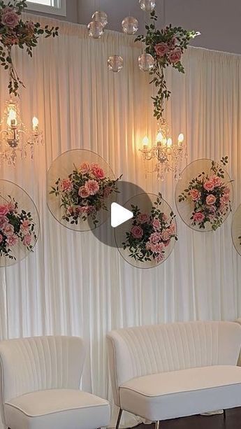 Wedding Stage Decorations Elegant, Noozay Decor, Diy Wedding Arch Flowers, Curtain Backdrop Wedding, Church Wall Decor, Backdrop Floral, Blue Wedding Decorations, Flower Backdrop Wedding, Diy Floral Decor