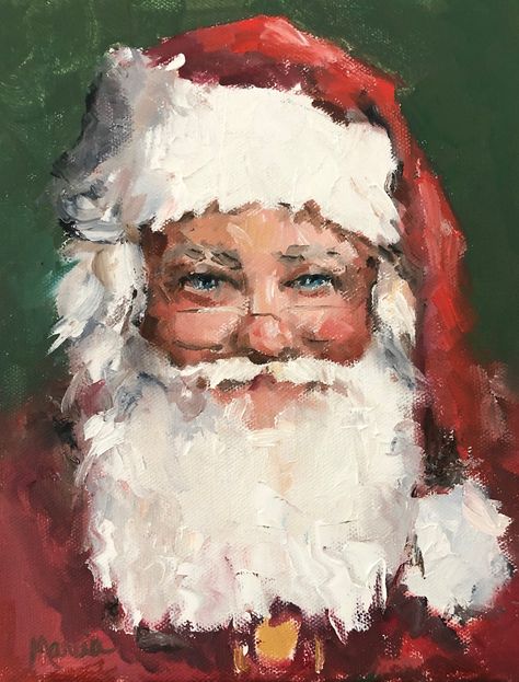 Impressionistic painting of Santa Oil on stretched canvas with deep sides painted Black Santa Claus Painting, Painting Of Santa Claus, Santa Claus Acrylic Painting, Santa Portrait Painting, Christmas Art Santa, X Mas Painting Ideas, Christmas Art Painting Acrylic Santa, Acrylic Santa Painting, Santa Oil Painting