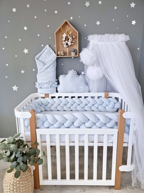 Cloud Quilt, Baby Blanket Quilt, Braided Crib Bumper, Crib Pillows, Baby Bedding Set, Bedding Linen, Baby Room Organization, Baby Boy Cribs, Baby Boy Blanket