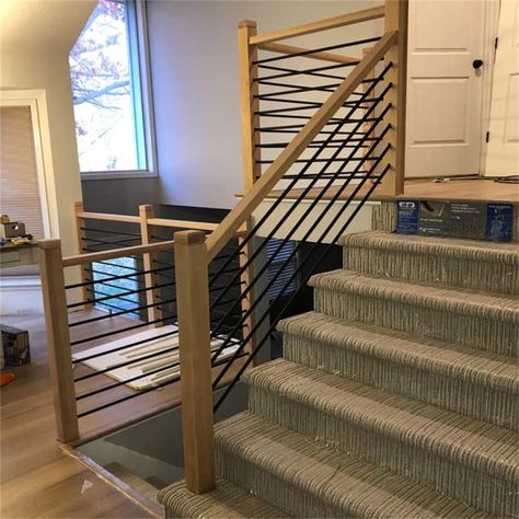 Bar Railing, Iron Stair Balusters, Metal Stair Railing, Stair Posts, Modern Stair Railing, Metal Handrails, Stair Balusters, Wrought Iron Stairs, Iron Balusters