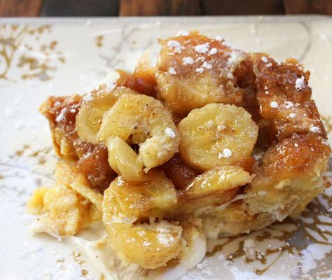 Overnight Bananas Foster French Toast Casserole Banana Foster, Bananas Foster French Toast, Overnight Breakfast Casserole, Bananas Foster, What's For Breakfast, French Toast Casserole, Breakfast Time, Breakfast Dishes, Yummy Breakfast