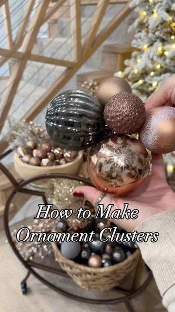 Kira Turner on Instagram: "Here’s a Simple way to create ornament clusters. 📎 makes it easy to link them together and hook on the tree. Follow for more Christmas ideas and hacks. #ornaments #ornamentideas #christmasornament #christmastreedecorating #christmastree #christmashacks #christmastreehack" Crystal Ornaments On Tree, Shatterproof Ornament Crafts, Pink Themed Christmas Tree Ideas, Zip Tie Ornaments Together, Diy Christmas Ornament Cluster, How To Decorate Christmas Ornaments, Ornaments Garland On Tree, Dollar Tree Big Ornaments, How To Bundle Ornaments