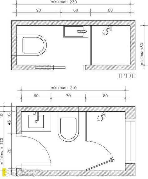 Bathroom Layout Dimensions - Engineering Discoveries تصميم دورة مياه, Small Bathroom Floor Plans, Apartemen Studio, Bathroom Layout Plans, Small Shower Room, Small Bathroom Layout, Bilik Air, Bathroom Dimensions, Bathroom Layouts