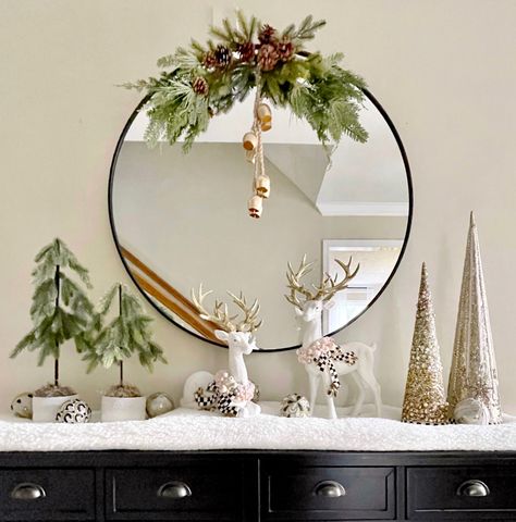 Shop Golden Hour Beaded Tree - Large and other curated products on LTK, the easiest way to shop everything from your favorite creators. Christmas Entryway Table Decor With Mirror, Simple Entryway Christmas Decor, Christmas Decoration Console Table, Christmas Decor Ideas Buffet Table, Christmas Decor On Entry Table, Christmas Decorations Console Table, Christmas Decor Ideas With Mirrors, Christmas Decor On Console Table, Christmas Decor On Round Table