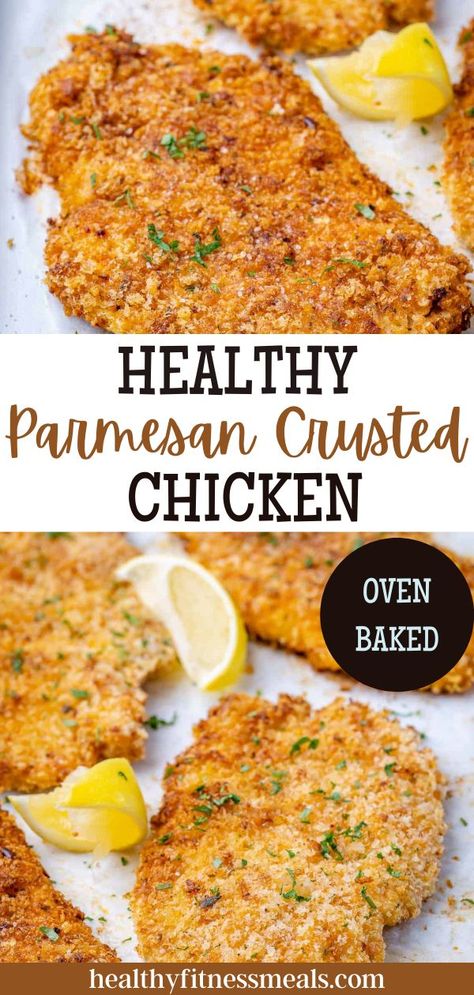 We love this easy, baked Parmesan Crusted Chicken breast recipe. These oven-baked chicken breasts are so juicy and tender on the inside but perfectly crispy on the outside. This recipe is delicious and perfect to serve over salads, pasta dishes, or as a main meal with a side of veggies. Baked Parmesan Crusted Chicken, Keto Carnivore, Salads Pasta, Oven Baked Chicken Breasts, Chicken Breast Recipes Baked, Healthy Fitness Meals, Parmesan Crusted Chicken, Parmesan Crusted, Crusted Chicken