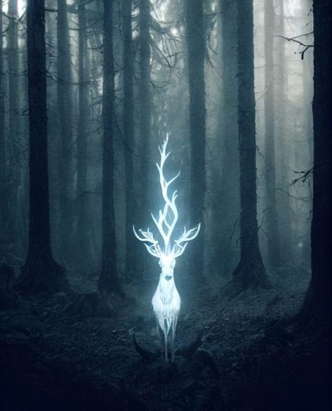 Deer Illustration Art, Deer Harry Potter, Nature Spirit Art, Patronus Art, Eerie Forest, Stag Patronus, Wizard Harry Potter, Nature Mural, Harry Potter Nails