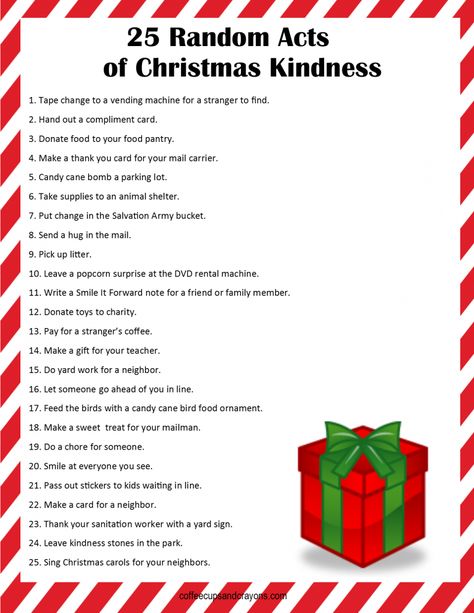 25 Random Acts of Christmas Kindness Random Acts Of Christmas Kindness, Kindness Elf, Christmas Kindness, Kindness For Kids, Children Games, Compliment Cards, Christmas Advent Calendar Diy, Jesse Tree, Fun Christmas Activities