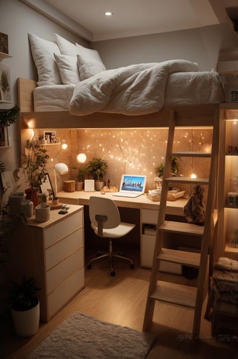 Transform your small dorm room with these stylish ideas! Create a cozy, functional space with aesthetic decor and efficient storage. Explore styles like pink, blue, minimalist, boho, simple, sage green, coastal, neutral, purple, blue and white, orange, modern, farmhouse, and more! #DormDecor #SmallDormRoomInspo #CozyDormRoom #DormRoom Dorm Room Ideas For Two People, Aesthetic Bedroom Ideas Loft Bed, Room Ideas Aesthetic Minimalist Boho, Tiny Room Inspo Aesthetic, High Sleeper Bed Ideas Small Spaces, Cozy Tiny Room, Bedroom Ideas 2 People, Loft Bed Inspo Aesthetic, Dorm Room Ideas Small Spaces