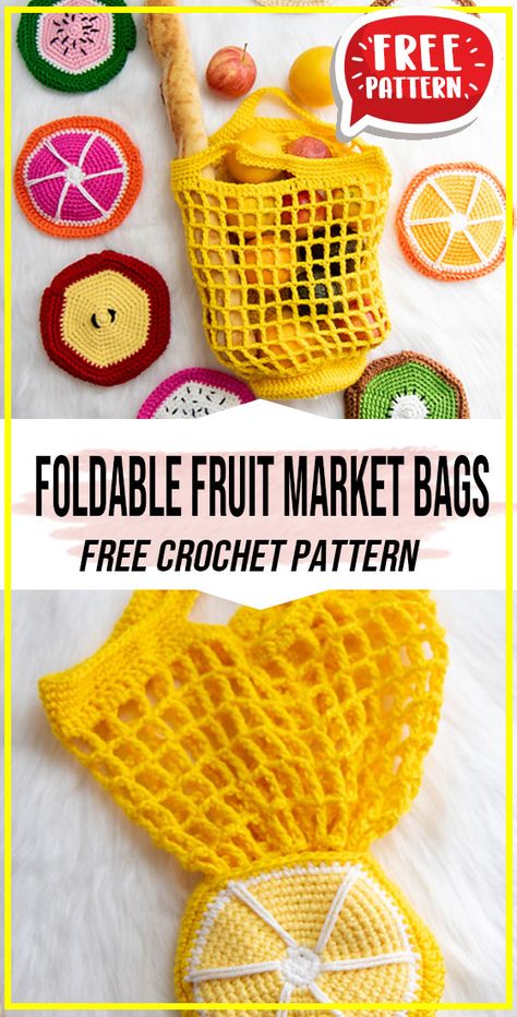 Foldable Bag Crochet, Fruit Bag Crochet Free Pattern, French Market Bag Crochet Pattern Free, Farmers Market Bag Crochet Free Pattern, Crochet Fruit Bag Pattern, Crochet Shopping Bags Free Patterns, Free Market Bag Crochet Pattern, Crochet Reusable Grocery Bags, Foldable Crochet Bag