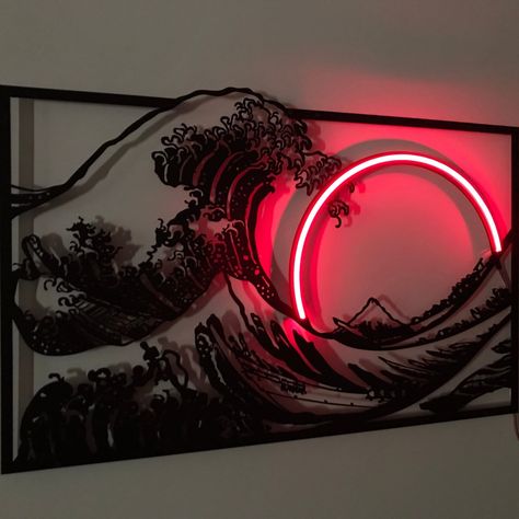 #NeonSignNames #NeonInspiration #NeonSigns #BrightIdeas Wave Of Kanagawa, Japan Wall Art, Neon Sign Art, Japanese Room, Neon Wall Art, Japanese Home Decor, The Great Wave, Japanese Wall Art, Japanese Decor