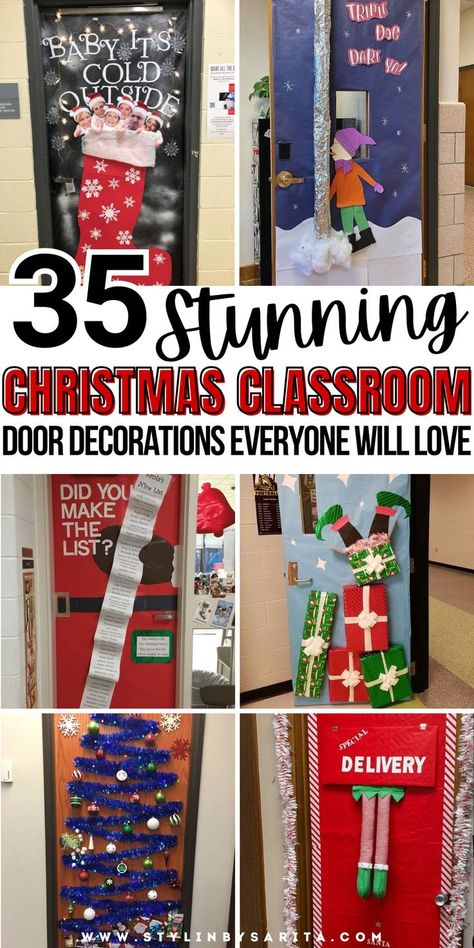 Christmas classroom door decorations Decorating Door Ideas For Christmas, School Door Decoration Ideas Christmas, Christmas Door Coverings, Decorated Classroom Doors For Christmas, Decorating An Office Door For Christmas, Christmas Door Decoration Contest Ideas, Work Door Decorating Ideas, Christmas Classroom Doors Ideas, Classroom Decor Christmas Ideas