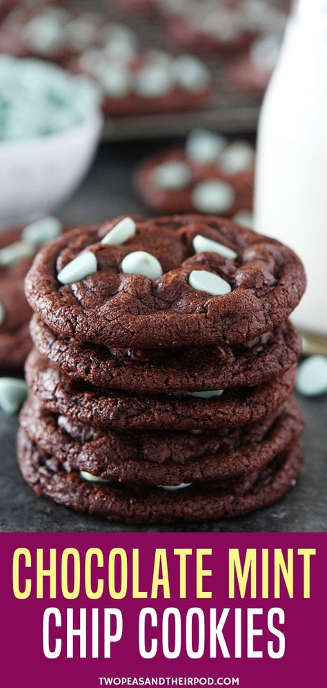 Colourful Chocolates, Chocolate Mint Chip Cookies, Mint Chip Cookies, Kiss Cookie Recipe, Chocolate Kiss Cookies, Mint Desserts, Mint Choco, Mint Chocolate Chip Cookies, Chocolate Mint Cookies