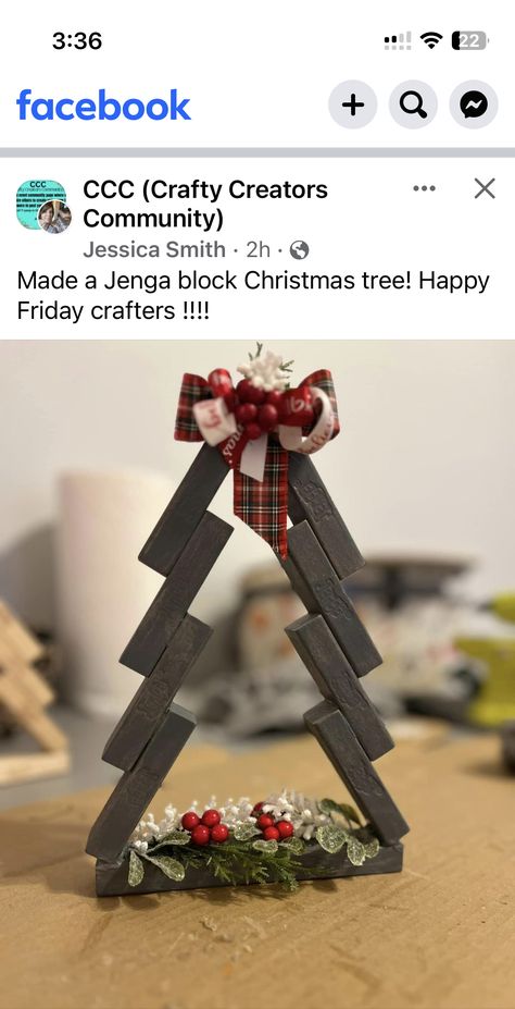 Jenga Blocks Christmas Tree, Jenga Christmas Tree Diy, Jenga Block Diy Crafts, Jenga Block Trees Diy, Dollar Tree Jenga Block Christmas Crafts, Jenga Block Christmas Crafts Diy, Jenga Christmas Tree, Jenna Block Christmas Tree, Jenga Block Christmas Trees