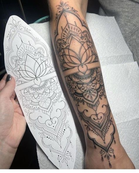 Sleeve Wrist Tattoos, Mandala Tattoo Sleeve Women, Arm Cuff Tattoo, Tattoo Sleeve Women, Forearm Mandala Tattoo, Lace Sleeve Tattoos, Mandala Arm Tattoos, Unique Half Sleeve Tattoos, Half Sleeve Tattoos Forearm