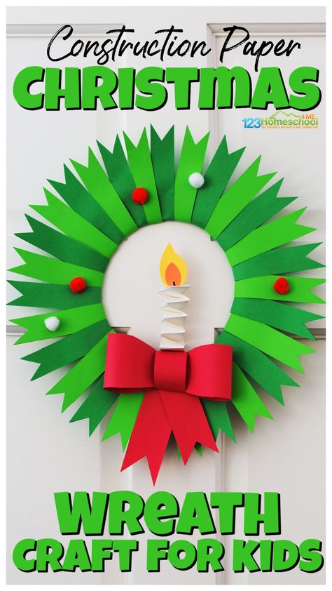 Paper Christmas Crafts, Spinning Christmas Tree, Paper Christmas Wreath, Brownies Christmas, Paper Wreath Diy, Homemade Christmas Wreaths, Christmas Wreath Craft, Christmas Paper Plates, Construction Paper Crafts