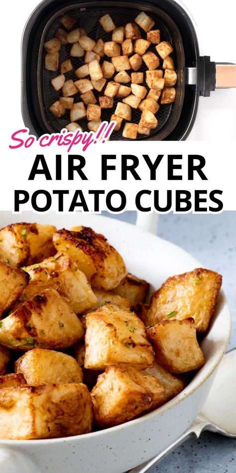 Air Fryer Russet Potatoes Cubes, Air Fryer Crispy Potatoes Cubes, How To Bake Potatoes In Air Fryer, Air Fryer Potato Cubes, Air Fry Potato Cubes, Toasted Potatoes In Air Fryer, Air Fryer Cubed Potato, Cubed Potatoes In Air Fryer, Potato Bites Air Fryer