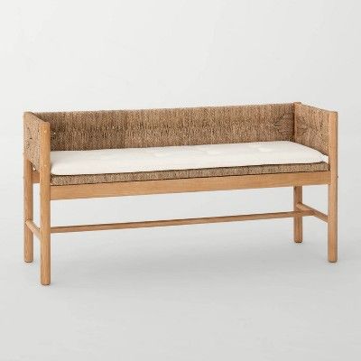 Elden Wood Bench With Woven Back And Loose Cushion Seat - Threshold™ Designed With Studio Mcgee : Target Foyer Bench, Bench With Back, Entry Bench, Cushion Seat, Studio Mcgee, Wood Bench, Upholstered Bench, Swivel Chair, Dining Bench