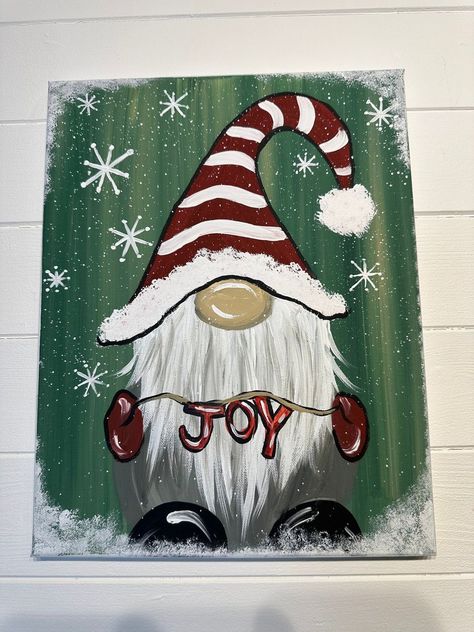 Christmas Gnome Painting | My top request lately has been a Christmas Gnome painting tutorial so here it is! Super simple but can be as detailed as you want it to be 🎨👩‍🎨🎄... | By Emily Seilhamer Art Christmas Painting Ideas Gnome, Pictures Of Gnomes To Paint, Xmas Gnome Painting, Gnomes Crafts Painting, Painting Ideas On Canvas Gnomes, How To Paint Christmas Knomes, Christmas Scenes To Paint Easy, Gonks Christmas Painting, Acrylic Painting Knomes