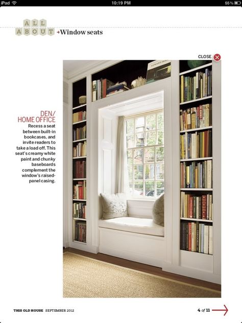 Window Seat With Bookshelves, Small Window Seat, Luxury Home Library, Library Design Ideas, Library Video, Home Library Design Ideas, Library Seating, Built In Window Seat, Cozy Home Library