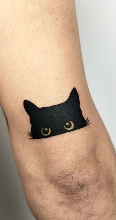 Cover Of Tattoo Design, Black Cat Cute Tattoo, Small Dark Cover Up Tattoos, Cover Up Cat Tattoo, Black Wrist Tattoo Cover Up, Black Cat Chest Tattoo, Small Black Cover Up Tattoo, Tattoo Designs For Cover Up, Cat Cover Up Tattoo