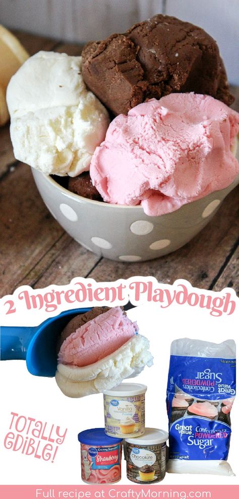 Play Doh Recipe Easy, Easy Edible Playdough, 2 Ingredient Playdough, Play Doh Recipe, Edible Playdoh, Ice Cream Playdough, Edible Play Dough Recipe, Make Playdough, Diy Play Doh