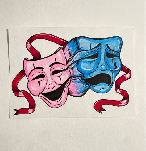 Theatre Masks Drawing, Theater Masks Drawing, Theater Mask Tattoo, Theater Mask, Mask Drawing, Tattoo Reference, Theatre Masks, Comedy And Tragedy, Mask Tattoo