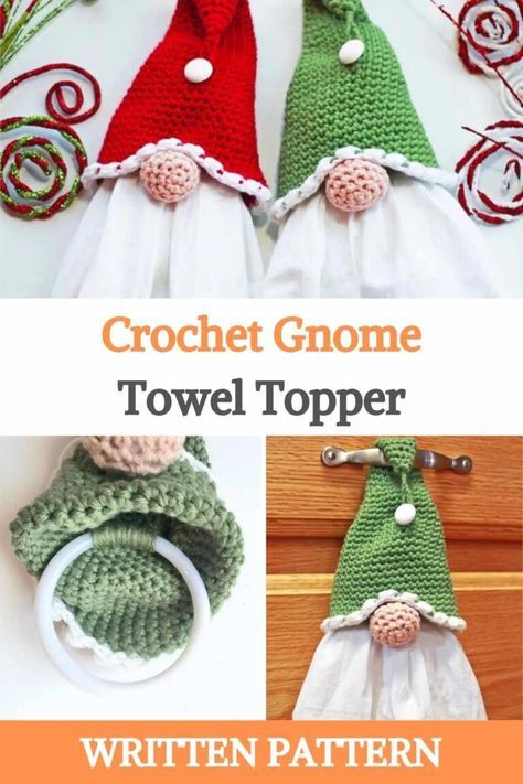 If you love gnomes as much as we do, you'll love how simple, easy, and fun it is to make this gnome towel topper! Perfect for gifts or to decorate your own kitchen/bathroom, this pattern can be made for Christmas or any time of the year, just change a bit the colors. This crochet project is made with cotton thread to define the stitches, but you may like acrylic more as it tends to be much more color-resistant than cotton. The best part about this: the towel is removable for easy washing. ... Gnome Towel Hangers, Free Crochet Kitchen Towel Topper Patterns, Crochet Gnome Potholder, Crochet Gnome Towel Holder Free Pattern, Gnome Kitchen Towel Holder, Gnome Crochet Towel Topper, Gnome Kitchen Towels, Crochet Christmas Kitchen Patterns, Crochet Gnome Towel Holder