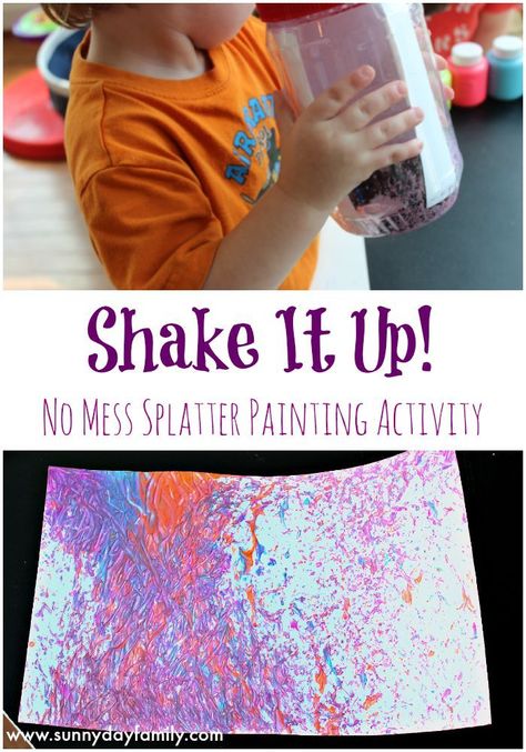 Shake It Up:no mess painting for kids! An easy, fun art project toddlers & preschoolers will love. Mess Free Painting Preschool, Pretoddler Art Activities, September Process Art Preschool, Easy Art Projects For Kids Preschool, No Mess Painting, Opposite Art, Giraffe Room, Adaptive Art, Shake It Up