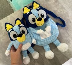 Set backpack and toy, bluey, bingo, floppy, rusty, chattermax, Mifflin, socks, Granny bluey Bluey Backpack, Crochet Kids Toys, Crochet Bluey, Baby Elephant Drawing, Bluey Bingo, Children Christmas, Crochet Clothing And Accessories, Kawaii Crochet, Crochet For Boys