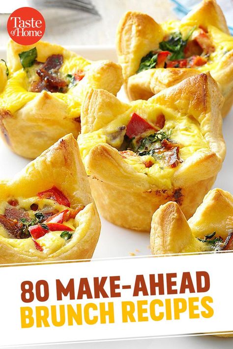 Quiche Pastry Cups included in this collection of 80 Make-Ahead Brunch Recipes Breakfast Brunch Ideas, Brunch For A Crowd, Brunch Ideas For A Crowd, Make Ahead Brunch Recipes, Brunch Party Recipes, Food Easter, Brunch Tablescape, Kids Brunch, Brunch Appetizers