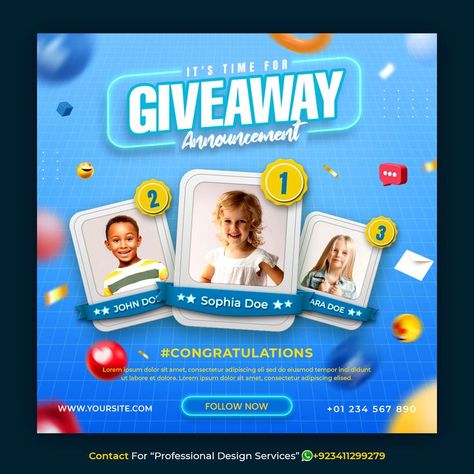 Giveaway Flyer Design Ideas, Social Media Giveaway Post Design, Giveaway Winner Graphic, Competition Social Media Design, Best Social Media Design, Reward Poster Design, Giveaway Social Media Design, Ad Banner Design Ideas, Giveaway Poster Design Ideas