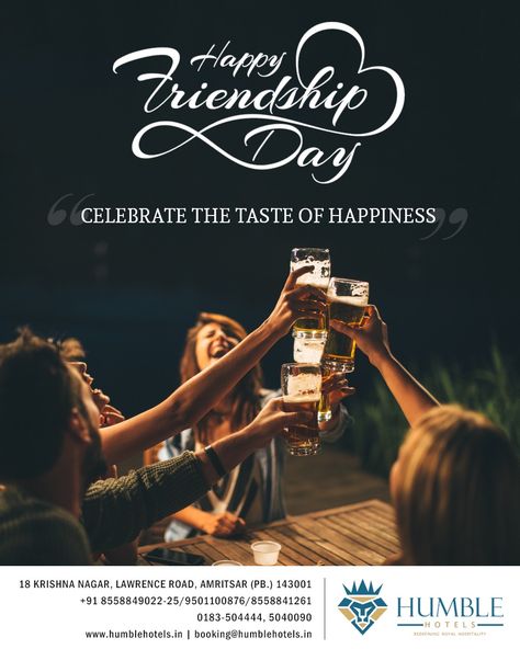 Friends - The best solution to life's problems and boredom...   This Friendship day celebrate the togetherness at Humble Hotel by planning a friend's day out..  Humble hotel's cheers to all the friendship.. Happy friendship day🥳    #friendshipday #friendshipday2020  #friendship  #friendshipgoals #friendshipforever #happyfriendshipday  #friendshipfriday #bff  #friendshiphappy #friendshipsgoals #friendshipgift  #BeVocalSupportLocal   #amritsar #amritsarfood Friendship Day Post For Restaurant, Happy Friendship Day Creative Ads, Friendship Day Creatives, Friendship Day Creative Ads, Friendship Day Post, Friendship Day Creative, National Friendship Day, Invitation Card Maker, Restaurant Ad