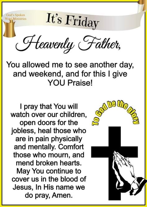 Friday Heaven Father Prayer For The Day quotes days friday morning nights days friday quotes and images inspirational friday quotes heavenly father prayers prayers for friday friday quotes and blessings friday quotes and prayers best friday prayers Thankful Friday, Prayer For Fathers, Friday Inspirational Quotes, Friday Morning Quotes, Prayer Of The Day, Good Morning Friday, Shadow Of The Almighty, Friday Blessings, Thankful Thursday