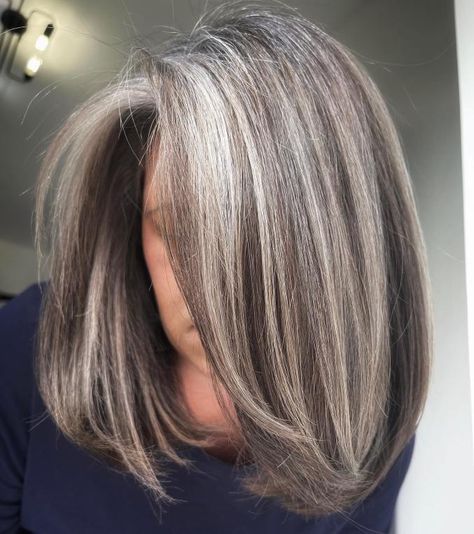 Wigs With Highlights, Italian Bob, Grey Brown Hair, Gray Balayage, Grey Hair Transformation, Grey Highlights, Salt And Pepper Hair, Grey Hair Inspiration, Professional Hair Color