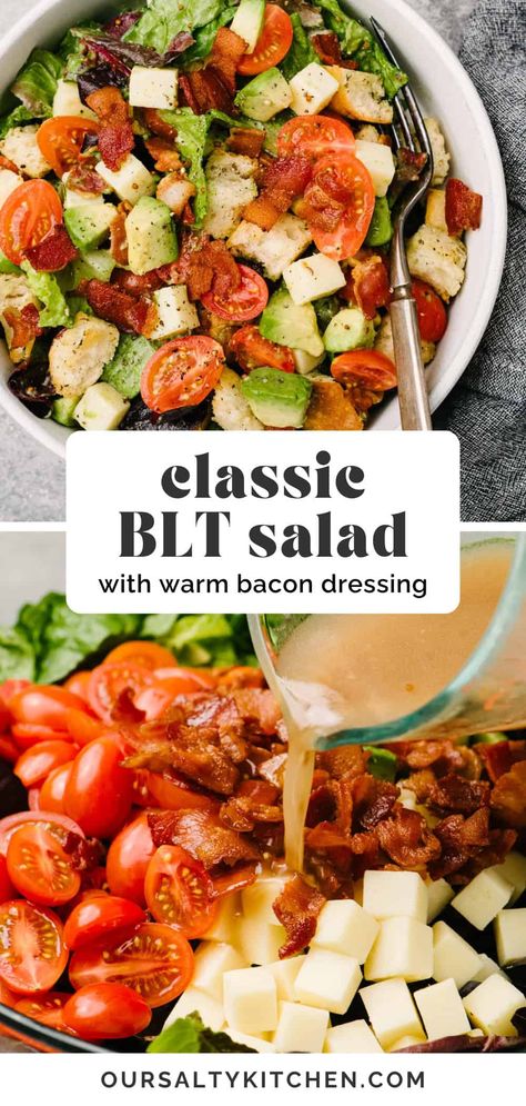 Salad Bacon, Blt Salad Dressing, Sides For Blt Sandwiches, Healthy Blt Salad, Blt Salad Recipe, Warm Bacon Dressing, Hot Bacon Dressing, Bacon Dressing, Blt Salad