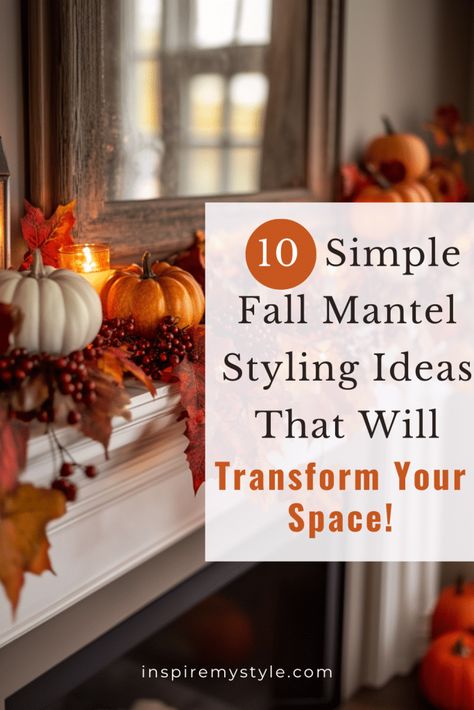 Not sure how to create a cozy look for fall? Check out these simple fall mantel decorating ideas to bring warmth and charm to your home. Be sure to save this pin so you can revisit these fall decor mantle ideas later! 🍂 Fall Mantel Display, Fall Pumpkin Mantle Decor, Mantle Thanksgiving Decor, Spanish Fall Decor, Simple Classy Fall Decor, Fall Mantel Decoration Ideas, Mantle Decor Thanksgiving, Fall Leaves Mantle Decor, Fall Thanksgiving Mantle Decor