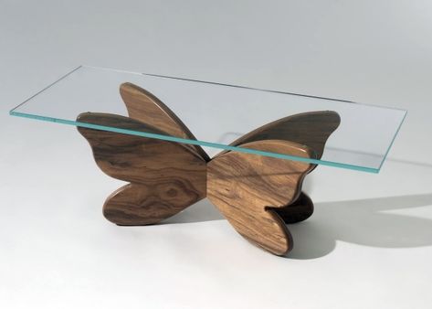 Flap Flap coffee table by Francesco Barberini Tea Table Design, Modern Glass Coffee Table, Wood Table Design, Butterfly Table, Furniture Design Chair, Table Designs, Unique Coffee Table, Glass Furniture, Wood Coffee Table