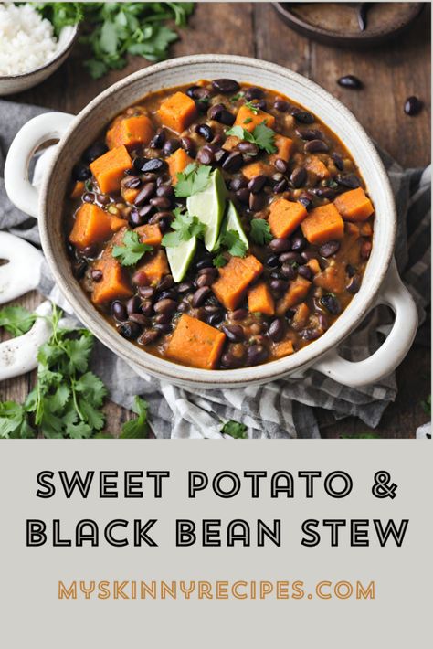 Indulge in the perfect balance of flavors with this Sweet Potato and Black Bean Stew! 🍠🖤 A hearty, nutrient-packed dish that's both delicious and easy to make. Try it for a cozy and satisfying meal. #SweetPotatoStew #HealthyEating 🌿🍲 Sweet Potato And Black Bean Stew, Black Bean And Sweet Potato Soup, Black Bean Sweet Potato Soup, Nutritious Soups, Sweet Potato Rice, Black Bean Stew, Sweet Potato And Black Bean, Comfort Recipes, Beans And Sausage