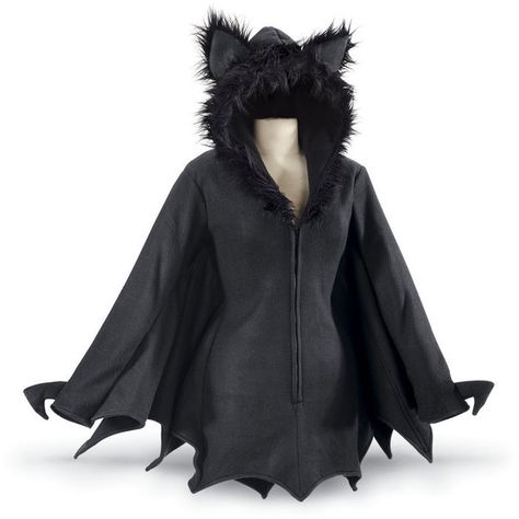 Bat Jacket ($70) ❤ liked on Polyvore featuring outerwear, jackets, black, batting jackets, long jacket, 3/4 sleeve jacket, long hooded jacket and hooded jacket Bat Wing Jacket, Bat Jacket, Bat Fashion, Bat Cape, Bat Dress, Weird Fashion Trending, Halloween Jacket, Halloween Decor Diy, Bat Costume