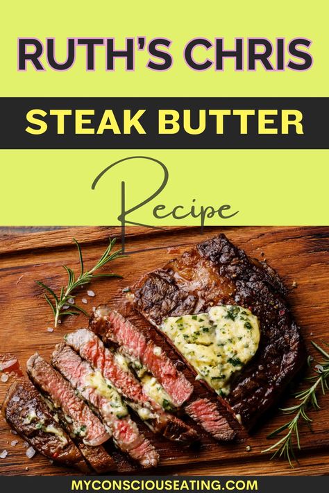 Steak with melting butter and fresh herbs Ruths Chris Steak Recipe, Herbed Butter For Steak, Ruth Chris Steak Recipe, Steak Butter Recipe, Ruth Chris Steak, Herb Butter Recipe, Mignon Steak, Filet Mignon Recipes, Filet Mignon Steak