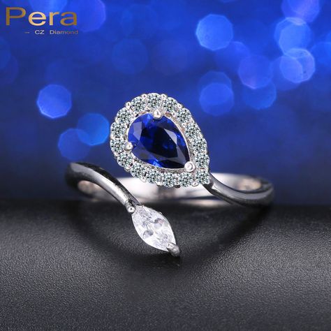 Elegant Russian Women Party Costume Ring Jewelry White Gold Color Royal Blue And White Pear Cut With Cubic Zirconia Crystal R033 Colored Stone Engagement Rings, Jewelry Big, Costume Rings, Costume Jewelry Rings, Jewelry White, Cz Jewelry, Designer Fashion Jewelry, Dark Blue Color, Stone Engagement Rings