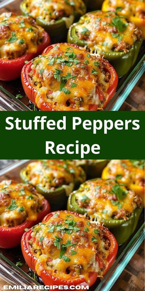 Searching for easy ground beef recipes? Try our Stuffed Peppers Recipe! This ground beef recipe for dinner combines beef, rice, and spices in bell peppers, creating a delicious and easy meal. Stuffed Bell Peppers Ground Beef, Classic Stuffed Peppers Recipe, Baked Stuffed Peppers, Easy Stuffed Pepper Recipe, Stuffed Peppers With Rice, Easy Stuffed Peppers, Stuffed Peppers Recipe, Ground Beef Recipe, Recipe For Dinner