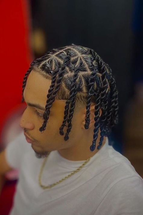 mens hairstyles Men Hear Style, Twists On Men Natural Hair, Twists For Black Hair Men, Guy Twist Hairstyle, Braided For Men, Box Twists Hairstyles Men, Singles Hairstyles Braids Men, Twisted Braids Men, Two Strand Twist Men Curly Hair