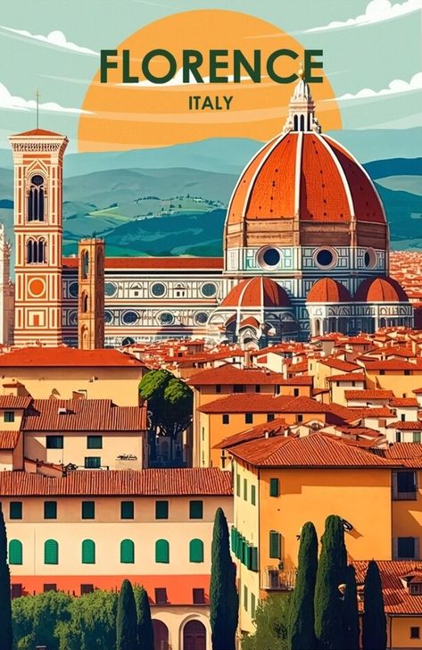 Posters Italy, Vintage Travel Posters Europe, Florence Poster, Florence City, Florence Travel, Italian Posters, Italy Poster, Travel Poster Design, Postal Vintage