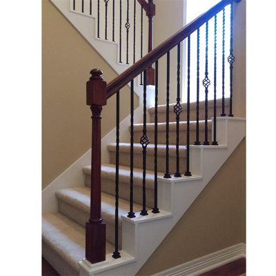 Shoes sold separately. True satin black instead of matte. Double twist iron railings measure 44" x 1/2" and are pinned at the top for easy railing installation. | BTERAZ Stair Parts Double Twisted 1/2" Square Metal Railing Posts, 10-Pack | B07S6Q56QV | BDRA3214 | Wayfair Canada Indoor Railings For Stairs, Iron Railings Indoor, Modern Stair Railing Metal, Hand Rails For Stairs, Cabin Staircase, Banisters And Railings, White Banister, Double Basket, Black Stair Railing