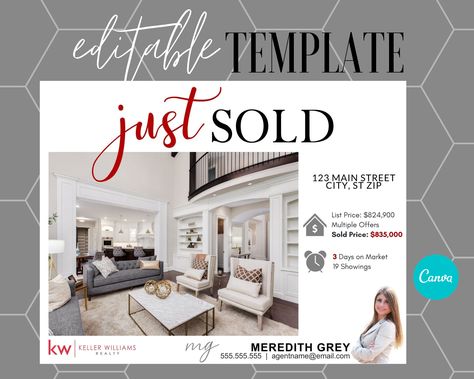 Real Estate Just Sold Postcard & Social Post Template | Just Sold | Editable | Canva Template | REALTOR Marketing by HomeGirlDesignCo on Etsy