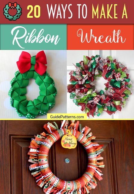 20 Ways to Make a Ribbon Wreath - Guide Patterns Scrap Ribbon Wreath, How To Use Mesh Ribbon, Small Ribbon Wreath Diy, Ribbon And Yarn Wreath Diy, Ribbon Door Hanger, Wired Ribbon Wreath Diy, Rag Ribbon Wreath, Wire Ribbon Wreath Diy How To Make, Wreaths Made With Ribbon