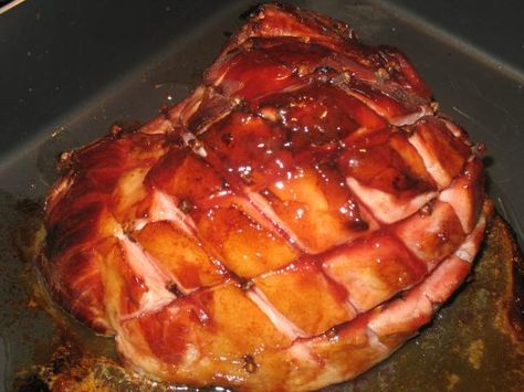 Cherry glazed Christmas ham for Christmas dinner?  Would add maraschinos into the cuts for the look I think! Cherry Ham Glaze, Cherry Glazed Ham, Cherry Ham, Smuckers Recipes, Christmas Ham Recipes, Cherry Glaze, Ham Glaze Recipe, Cherry Preserves, Cherry Sauce